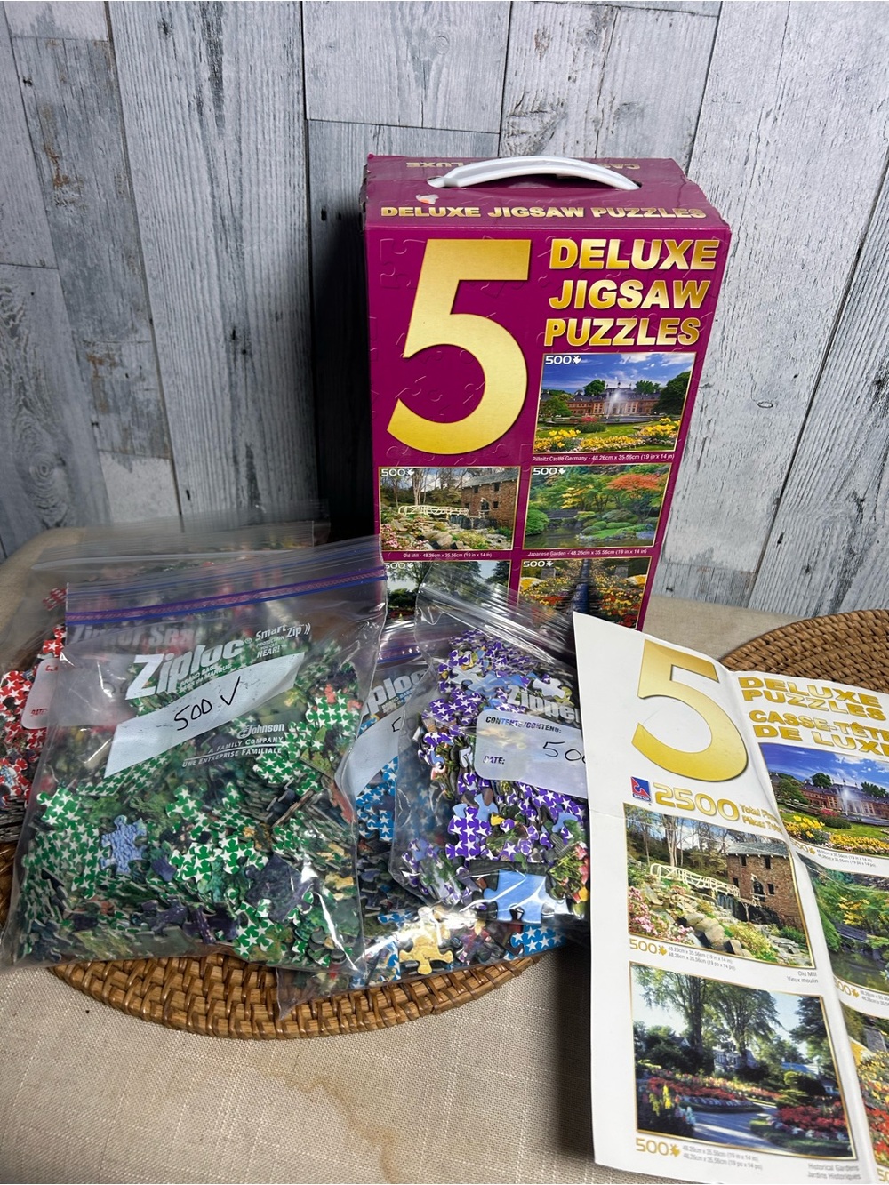 Sure-Lox 5 Deluxe Jigsaw Puzzle Set 2500 Pieces Complete Gardens 500 Each
